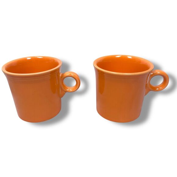 Fiesta Coffee Mugs 3.5" Tangerine Lot of 2 Orange Ceramic Ring Handle Fiestaware - Picture 1 of 8
